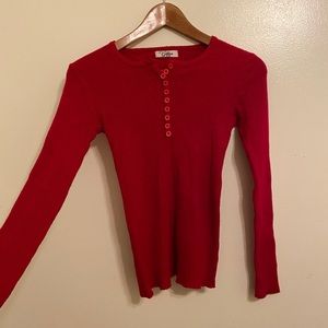 Soft red Henley knit long sleeve shirt